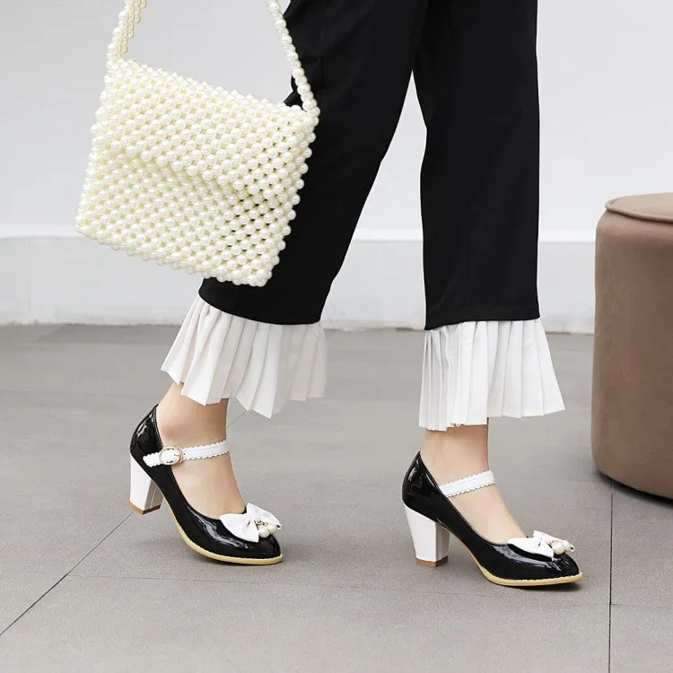 Women's vintage shoes Retro 1950s Style Lolita Patent Block Heel Cute Sweet Bow Heels