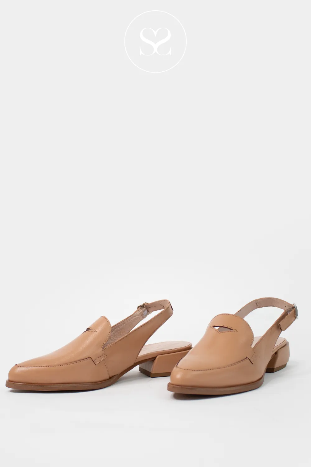 WONDERS C-6021 CAMEL LEATHER SLINGBACK BLOCK HEEL LOAFERS
